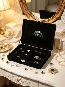 1pc Velvet Flap Design Jewelry Box, Storage Box, Jewelry Box, Jewelry Storage Box, Ring Necklace Storage Box, Wedding Jewelry Box, Suitable As A Gift For Women, Velvet Jewelry Storage Box, Can Organize And Store Necklaces, Earrings, Rings, Bracelets - Multicolor - View 2