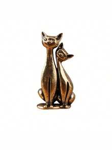 Couple Cat Small Decorative Figurine, Home Office Desktop Ornament, Brass Sculpture, Christmas Gift, Garden Decor - A - View 8