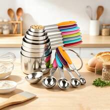 5/8PCS Colorful Stainless Steel Measuring Cups/Spoons, With Clear Markings, Suitable For Dry Or Liquid Ingredients, Cooking Accessories, Baking Essentials, Modern Kitchen Tools, Kitchen Utensils, High-Quality Spoons, Dry Ingredient Spoons - Multicolor - View 1