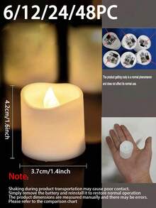 6/12/24/48pcs Warm Color Flameless LED Candles, Battery Powered Realistic Wax Candles, Warm White For Wedding, Christmas, Romantic Candlelight Dinner, Valentine's Day Decor - White - View 3