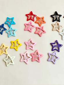 Glossy Hollow Five-Point Star Shape, Simple And Cute, Candy Multicolor Options. Classic BB Clip Closure, Secure And Easy To Fix Bangs And Side Hair, Not Easy To Slip. Suitable For Daily Wear And Outings. - Color: Random - View 3