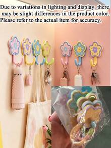 8/4pcs Cute Style Plastic Flower Shaped Wall Hook With Contrast Color Petal & Center Detail, Punch‑Free Strong Load‑Bearing Hanging Holder, Decorative Single Hook Wall Hanger, Suitable For Entryway, Bedroom, Bathroom, All‑Season Home Storage - Multicolor - View 11