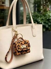 1pc Leopard Print Mini Purse Keychain, Faux Leather Tiny Handbag Charm With Wrist Strap, Small Coin Pouch Bag Pendant For Women Bag Decor Gift - Multicolor - View 6