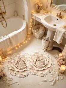 1pc Champagne Rose Floral Diatomaceous Earth Bath Mat, Bathroom Rug, Door Mat, Small Area Rug, Carpet, Floor Mat, Home Decor, Outdoor Mat, Bedroom Rug, Washable - Champagne Rose - View 1