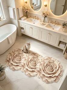 1pc Champagne Rose Floral Diatomaceous Earth Bath Mat, Bathroom Rug, Door Mat, Small Area Rug, Carpet, Floor Mat, Home Decor, Outdoor Mat, Bedroom Rug, Washable - Champagne Rose - View 3
