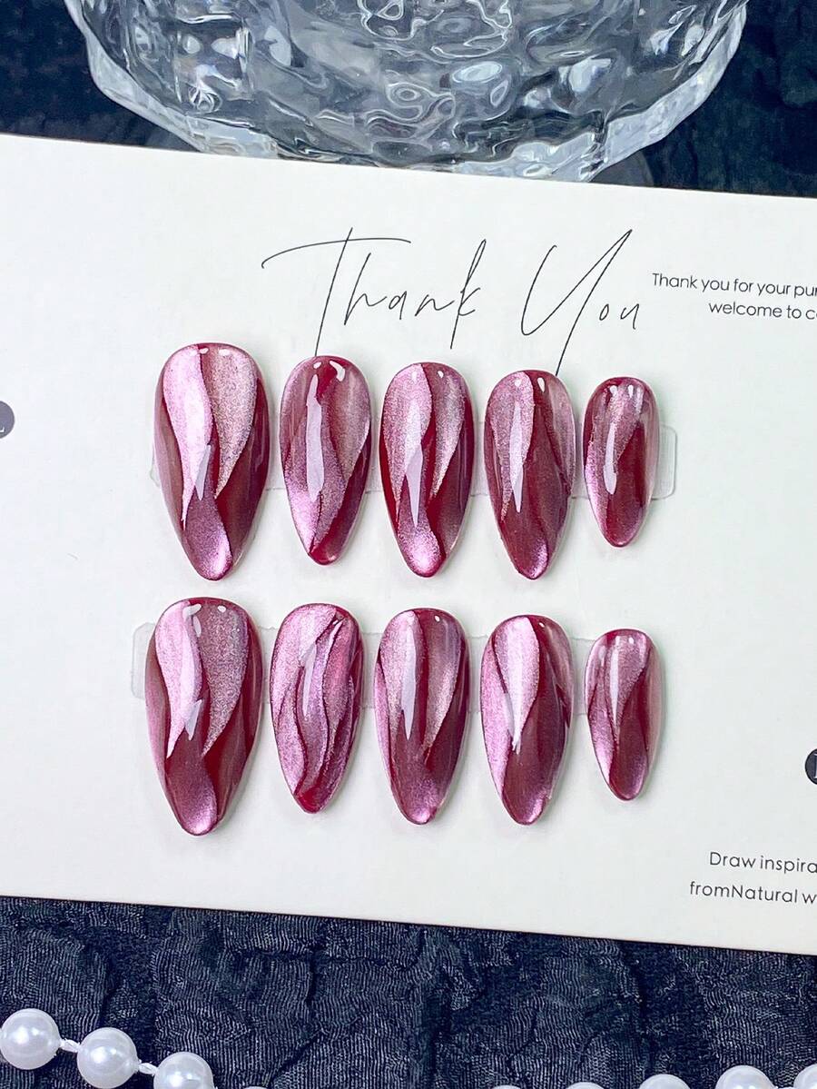 10pcs Handmade Press-On Nails, Short Fake Nails, Autumn/Winter Style ...