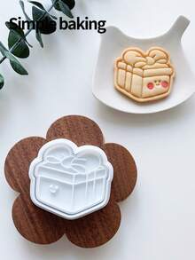 A Christmas Gift Cookie Cutter. Cute Cookie Mold With A Gift Box Pattern. Christmas Decoration Cookie Stamps, Parenting Kitchen Baking Tools - View 12