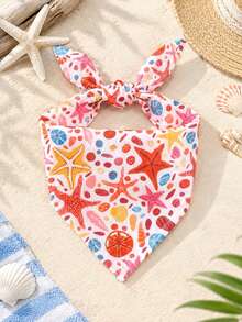 Polyester Starfish & Shell Print Pet Bandana Drool Bib, Happy Little Dog, Suitable For Small To Medium Cats And Dogs (Bichon, Teddy), Indoor Or Outdoor All Year Round, Not Suitable For Large Dogs - Multicolor - View 2