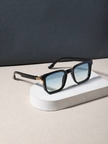 RENNES 1pc Men's Classic Square Frame Fashion Glasses, Gold Decorative Details On Temples, Thick Durable PC Frame With Gradient Transparent Lenses, Suitable For Daily Wear And Summer Vacation - Multicolor - View 7