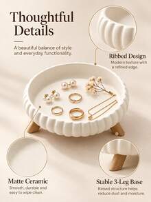 Round Ripple Storage Tray, Round Decorative Ornament Tray, Ring, Earring, And Necklace Storage Box With Scalloped Edge, Vanity Tabletop Jewelry Organizer, Suitable For Home Bedroom Decorative Ornaments, Non-Food Contact - Multicolor - View 7