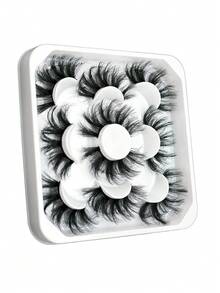 5 Pairs Dramatic Fluffy Faux Mink Lashes, 25mm Wispy Full Strip False Eyelashes Black Band For Party Makeup - Black - View 5