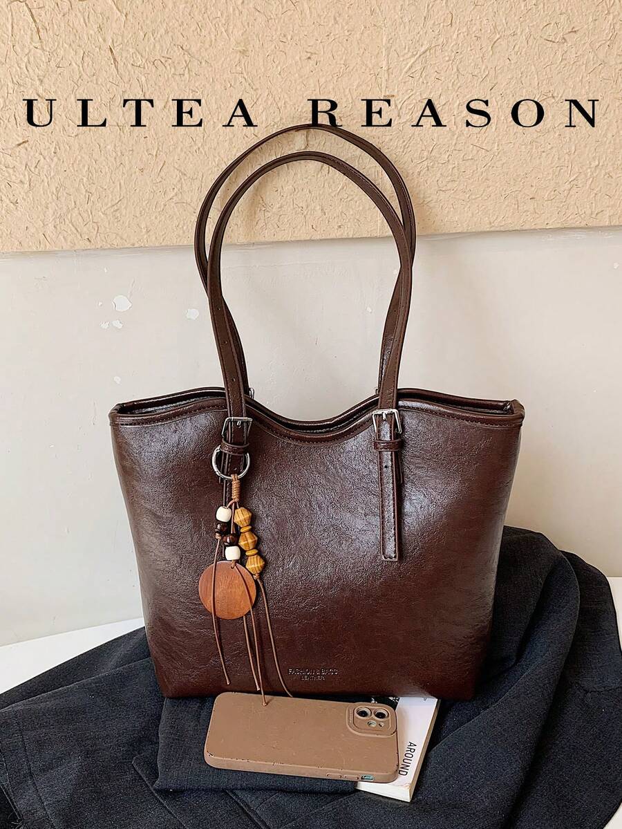 1pc Solid Color PU Leather New Women's Backpack, Shoulder Bag, Tote Bag, Fashion Square Handbag, Zipper Closure, Large Capacity, Suitable For Commuting, Shopping, Dating, Work