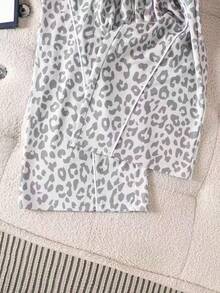 Young Girls Spring/Autumn Leopard Print Drawstring Elastic Waist Drape Floor-Length Casual Wide Leg Sports Long Pants - Grey - View 6