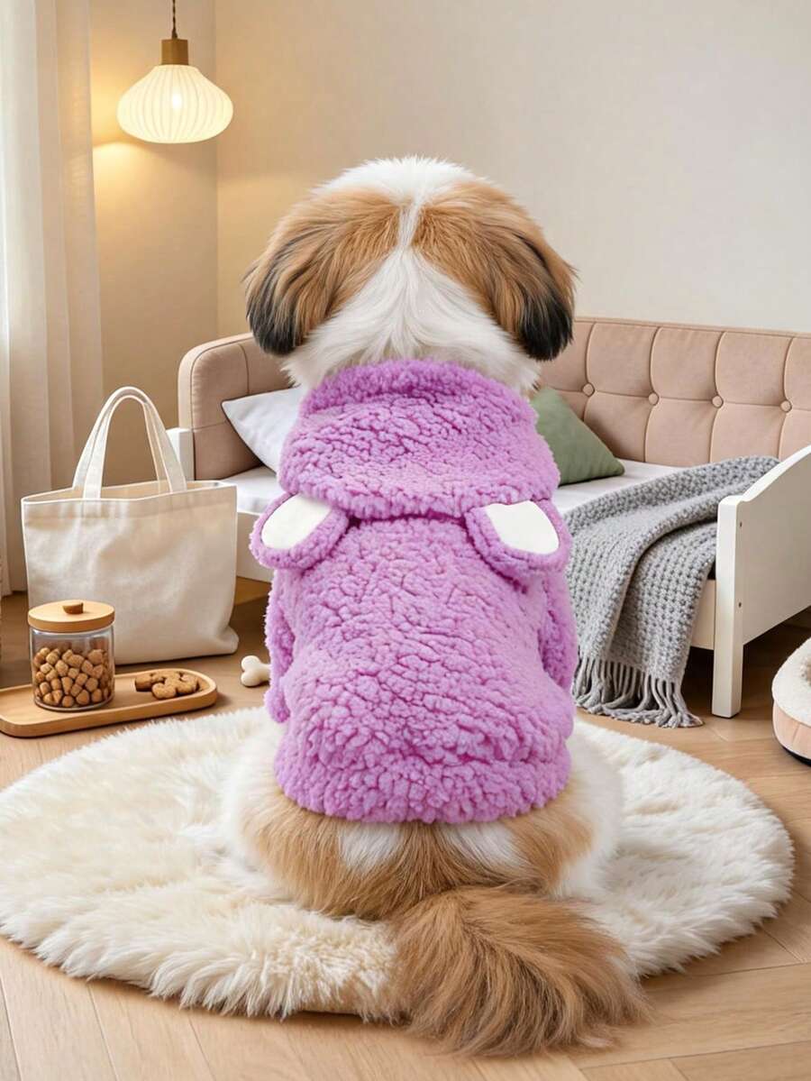 PETCIRCLE 1件寵物衣服 小狗幼犬貓咪可愛秋冬輕量透氣柔軟布料毛絨短款變裝服-小紫色熊 - 彩色 - 查看 1