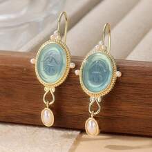1 Pair Copper Engraved Intaglio Earrings, Vintage, Wedding, Handmade Jewelry - Gold - View 2