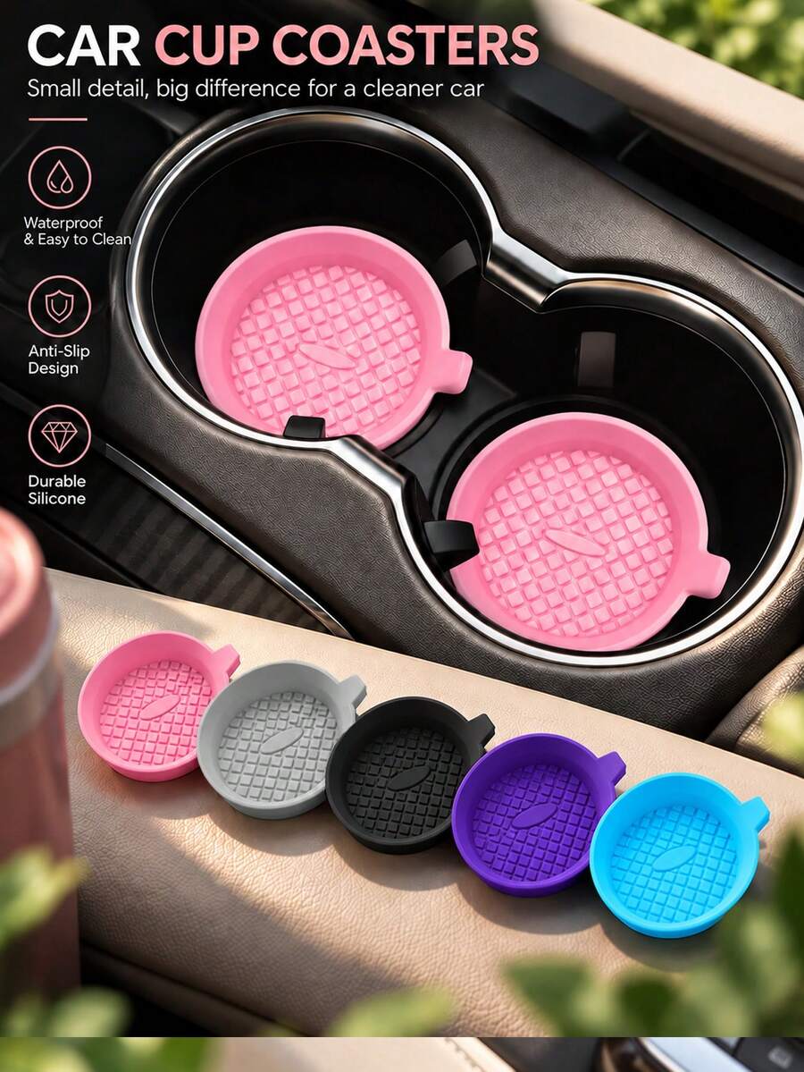 Universal Auto Cup Holder Pads 1/2PCS, Flexible Silicone Recessed Drink Coasters, Anti-Slip Cup Mats, Daily Vehicle Interior Decorative Supplies