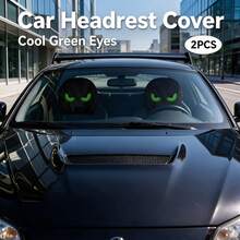 2pcs Decorative Protective Car Headrest Covers, Green Eye Print Elastic Fabric Car Headrest Protector, Holiday Costume Prop Mask - Black - View 10