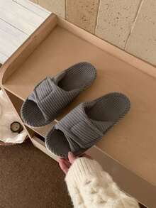 XIXITIAO Minimalist Adjustable Hook & Loop Slippers, Lightweight All Season Slippers, Warm & Cozy Indoor House Slippers - Grey - View 4