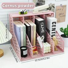 Rak Buku, Penahan Buku, Tempat Penyimpanan Berkas Warna-warni, Tempat Pena, Rak Penyimpanan Berkas A4, Organizer Berkas Meja Kreatif 4 Kompartemen, Rak Penyimpanan dan Pengorganisasi Berkas Kantor 4 Kompartemen - Penahan buku empat kompartemen berkapasitas besar/mudah disimpan - hitam - View 3