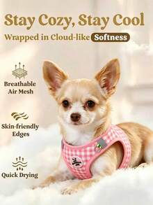 Pink Plaid Dog Harness Set With Drawstring, Adjustable Anti-Pull Vest For Small, Medium And Large Dogs And Cats, Breathable Mesh Design - Multicolor - View 6