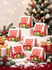 6pcs/24pcs/50pcs/Pack Christmas 3D Christmas House Party Gift Paper Bags Candy Snack Boxes Paper Boxes Decoration Atmosphere Paper Boxes Christmas House Tabletop Small Gifts Includes Rope And Cards - View 9