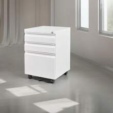 Archivador Móvil de Metal Blanco 44x37x62 cm |   Gabinete de 3 Cajones con Cerradura y Ruedas para Debajo del Escritorio |   Compatible con Carta Legal y A4 para Oficina en Casa |   Totalmente Ensamblado - Blanco - Ver 2