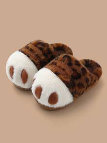 3D Cute Cartoon Cat Paw Design Couple Home Slippers, Unisex Winter Warm Bedroom Slip-On Thick Sole Plush Slippers - Coffee Brown - View 5