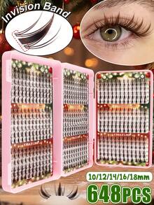 540/648 Clusters Eyelash Book Set, Invisible Ultra-Fine Stem, Lightweight Fluffy D Curl, 10/12/14/16/18mm Mixed Length, Long-Lasting Waterproof, Easy DIY Wear, Pink Storage Box, Christmas Gift Set For Women - Pink - View 11