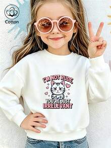 Girls' Cute Printed Drop-Shoulder Round-Neck Long-Sleeve Casual Sports Sweatshirt - White - View 9