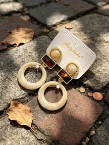 2pcs Bohemian Colorful Resin Round Water Drop Rhinestone Pendant Earrings, Daily Casual Outfit Accessory Gift - Large Circle - View 10