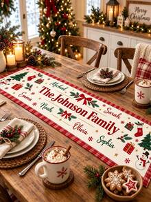 Personalized Christmas Table Runner, Customized Family Name Linen Table Runner, Christmas Dinner Decor, Family Holiday Table Decor - Multicolor - View 4