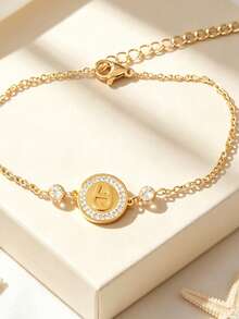 Fashion Rhinestone Stainless Steel Necklace & Bracelet 2pcs Set, Minimalist Commuter Women's Jewelry Set - Gold - View 3