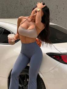 Women's Straight Leg Butt-Lifting Slimming Yoga Leggings, Tight-Fitting Fitness Workout Pants - Grey - View 4