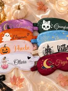 Halloween Bridesmaid Gift, Personalized Sleep Mask, Satin Eye Mask For Women, Cute Spooky Design, Custom Name Gift - Multicolor - View 3