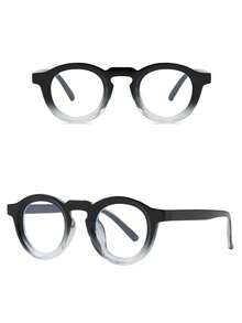 1 Pair Women's Round Gradient Color Personalized Versatile Plain Lens Glasses, Suitable For Clothing Matching, Computer Use, Phone Use, TV Watching, Fashion Campus Style - Black On Top and Transparent On Bottom - View 2