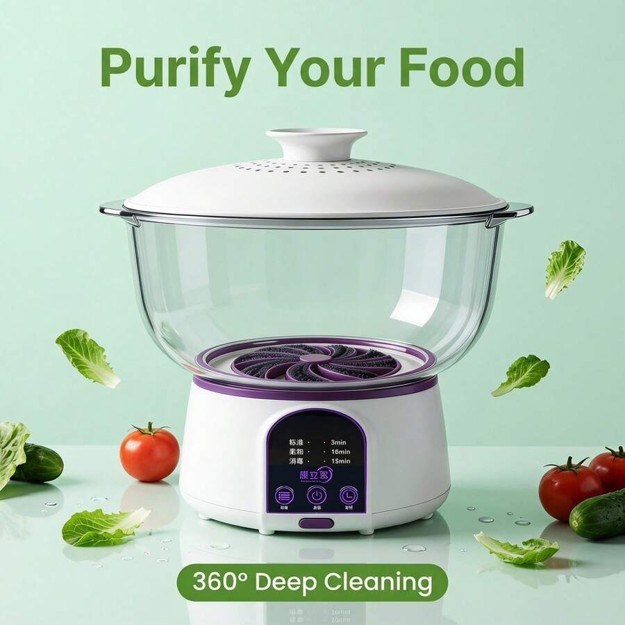 Oversized USB Rechargeable Fruit Vegetable Cleaner, Upgraded Multi-Battery Design For Long Endurance, High Efficient Portable Food Purifier With Stylish Look & Premium Material, Ideal For Home - White 3.8L - View 1