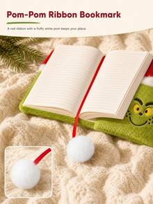 The Grinch The Plush Notebook, Christmas Stocking Shaped Soft Plush Notepad, Face Embroidery, Cute Cartoon Plush Cover Diary, Holiday Gift Desktop Decoration - Multi-color - View 5