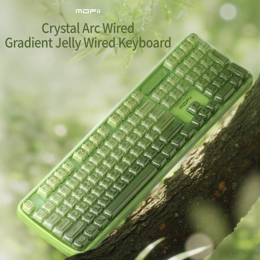 MOFii 708 Wired Keyboard, Semi-Transparent Crystal Keycaps RGB Backlit Membrane Keyboard, Full Size 105 Keys With Numeric Keypad, Ergonomic USB-C Wired Plug And Play, For Desktop Laptop PC Home Office