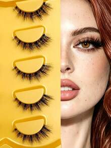 Sibeuna 5 Pairs Fluffy Voluminous Cat Eye False Eyelashes, Transparent Band Faux Mink Lashes, Angel Style Natural Strip Lashes, Suitable For Party And Daily Wear, Cat Eye Design, Beginner Friendly - Black - View 1