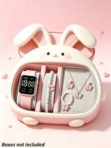 6pcs/Set Girly Square LED Screen Electronic Watch With Butterfly Jewelry Set, Necklace Bracelet Earrings Ring, Girls Daily & Party Accessories, Birthday Holiday Gift For Little Girls (No Gift Box) - Multicolor - View 2