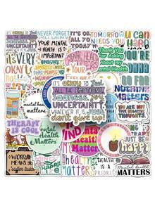 50pcs Mental Health Encouragement Text Stickers, Suitable For Laptop, Water Bottle, Refrigerator, Book, Luggage, Desk, Helmet, Skateboard, Guitar, Scrapbook Decoration, DIY Label Gift Seal, Packaging Label, Party Sticker - Multicolor - View 2