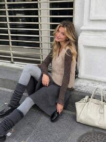 Women's Autumn/Winter Minimalist V-Neck Knit Sweater Vest Pullover Casual Versatile Top - Khaki - View 1