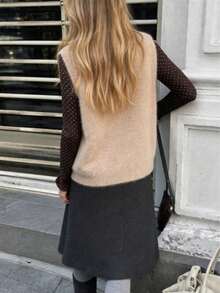 Women's Autumn/Winter Minimalist V-Neck Knit Sweater Vest Pullover Casual Versatile Top - Khaki - View 4