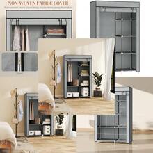 Fabric Wardrobe W/ Shelves Hanging Rail Foldable Wardrobe Light Grey - T0001-01-5955 - View 6