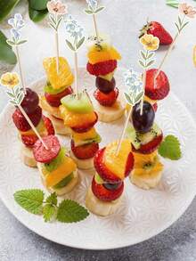 20/50/100pcs Floral Pattern Decorative Bamboo Skewers Set, Long Food Picks For Drinks, Fruits And Appetizers, Wildflower Theme Tabletop Decor, Suitable For Baby Shower, Wedding, Anniversary And Themed Holiday Celebrations - Multicolor - View 7