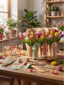 10Pcs Floral Kraft Paper Box Set,Gift Bags With Handles,Cone-Shaped Floral Bouquet Wrapping Bags For Wedding,Birthday,Party,Thanksgiving,Christmas - Brown - View 11