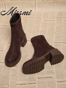 Women's Boots 2025 Spring Autumn Boots Super Popular Street Style Sweet Cool British Style Ankle Boots Slim High Heels Winter Shoes - Brown - View 1
