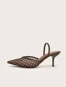 Women's Pointed Toe Mesh Breathable French Polka Dot Red Stiletto Heel Wine Glass Heel High Heel Sandals - Coffee Brown - View 2