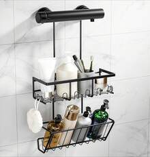 Silver Hanging Shower Caddy No-Drill, Practical Bathroom Shelf For Shower Essentials - 1 Pc - View 8