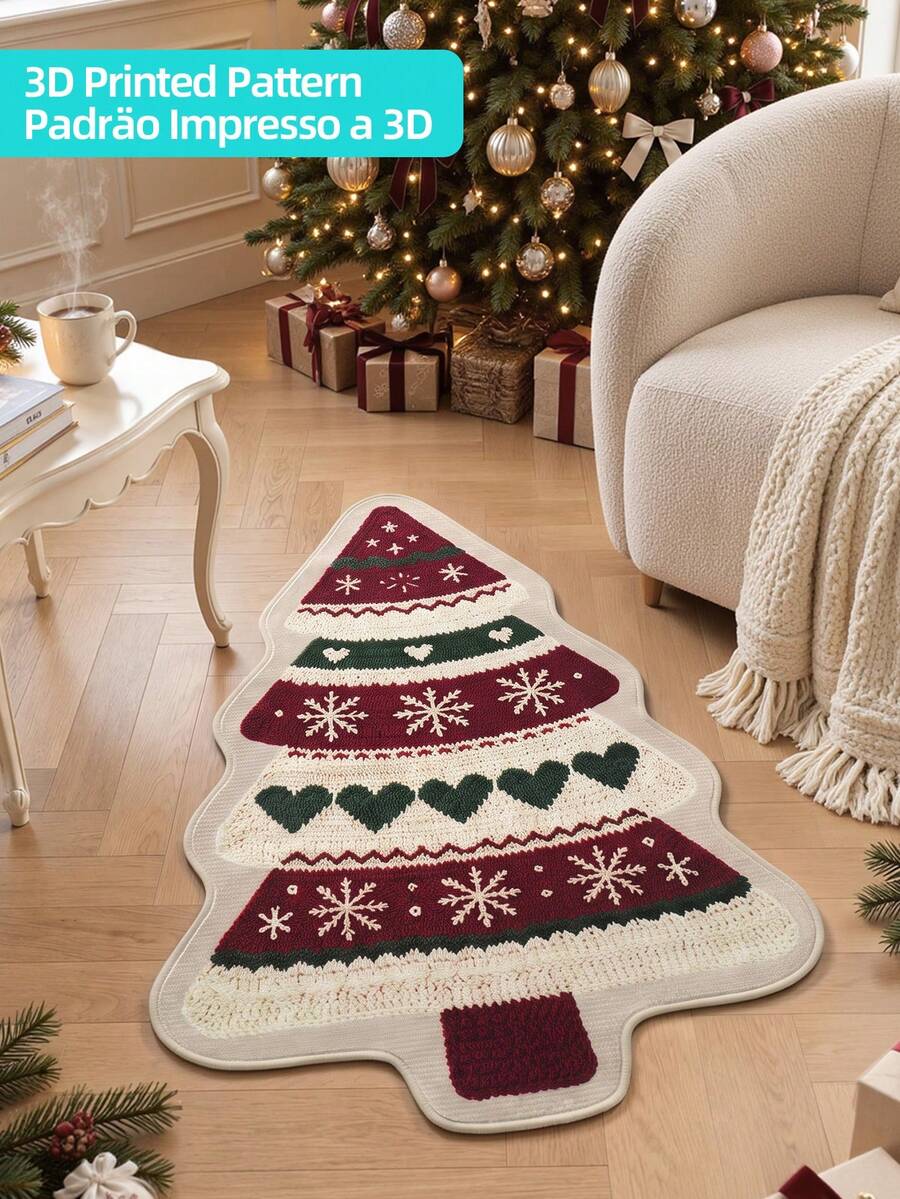 DAJIANG 1pc Christmas Tree Shaped Rug, Kitchen Rug, Hallway Rug, Area Rug, Suitable For Bathroom, Kitchen, Indoor, Hallway, Bedroom, Living Room, Bedside, Machine Washable, Easy To Clean, Non-Slip Back, Bedroom Decor Rug, Autumn/Winter Style